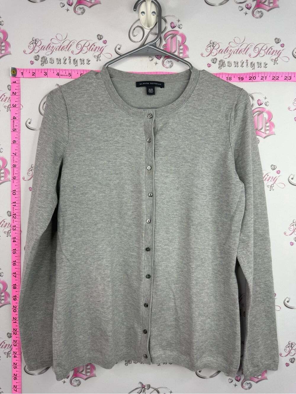 Banana Republic silk cardigan Light Gray Crewneck Button-Front Cardigan